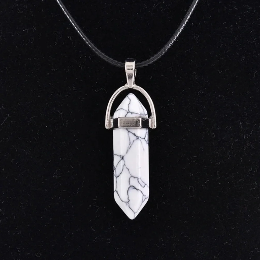 New Vegan Leather Sterling Silver White Howlite Natural Stone Artisan Necklace